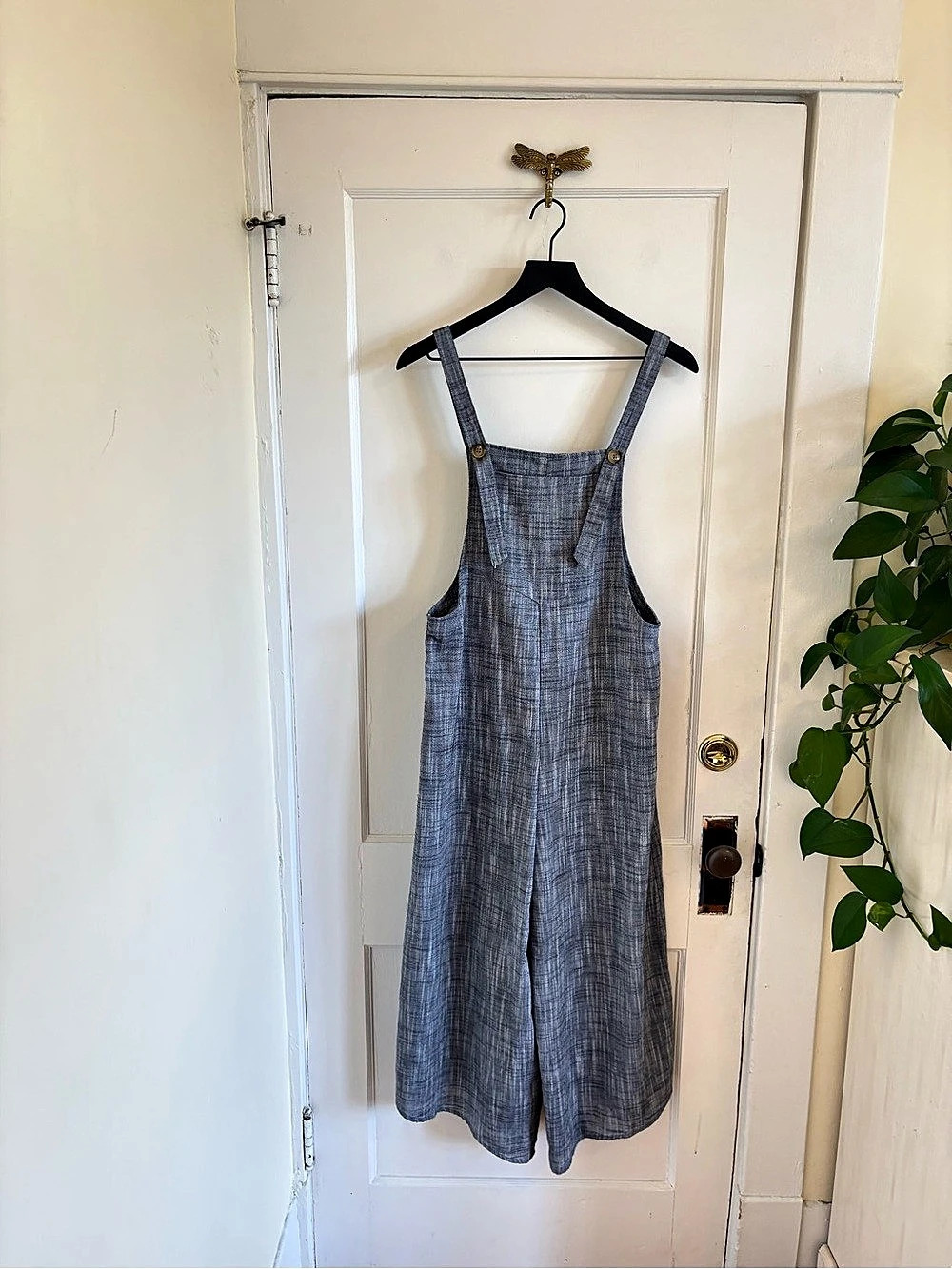 Coco + Jaimeson Linen & Cotton Wide Leg Crop Jumpsuit Overalls Blue Chambray M